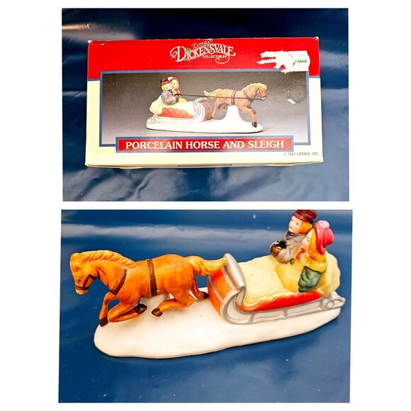 Lemax Dickensvale Christmas Village  Porcelain Horse & Sleigh 1990 In Box EUC! - Picture 1 of 13